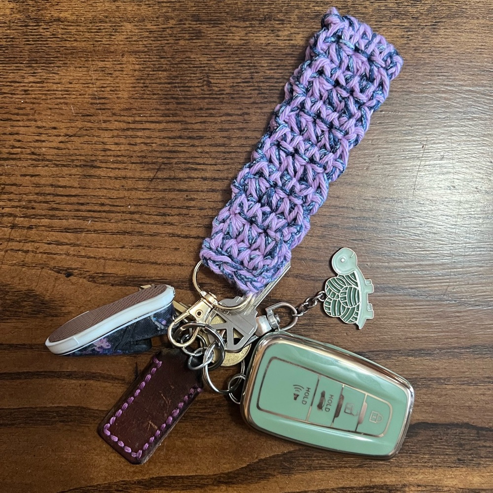NWT crochet keychain purple and blue 5 inch